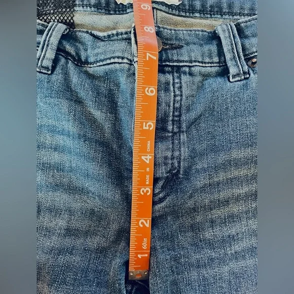 Free People Fishnet Skinny Jean in Tupelo Blue Size 26 With Button Fly - Picture 9 of 12